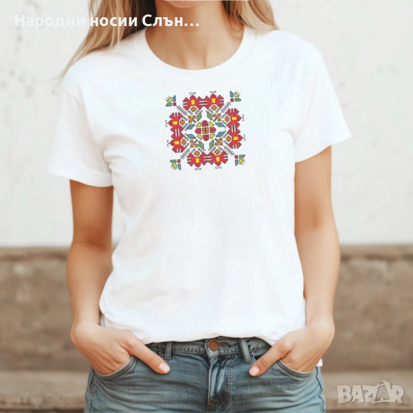 Дамска тениска с бродирана шевица от производител, снимка 1