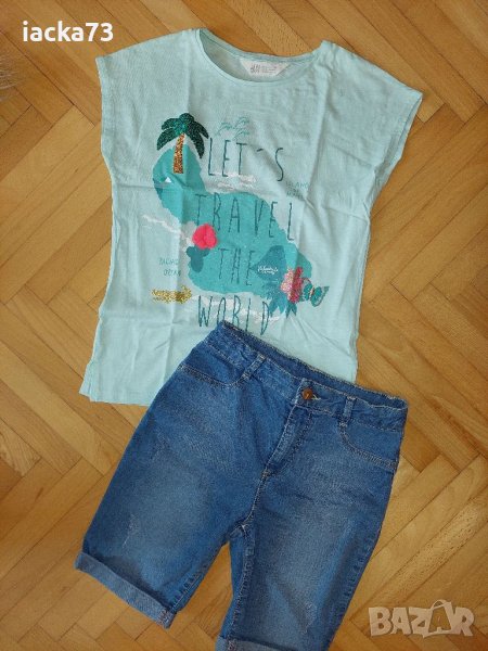 Къси дънкови панталонки Waikiki и блузка H&M, снимка 1
