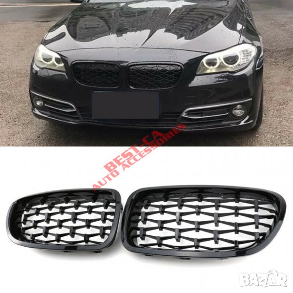 Бъбреци, решетки diamond style за БМВ / BMW F10 F11 2009 - 2017 черен гланц, снимка 1