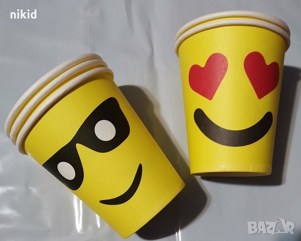 Еможи Emoji емотикони смайли 10 бр картонени чаши парти рожден ден, снимка 1