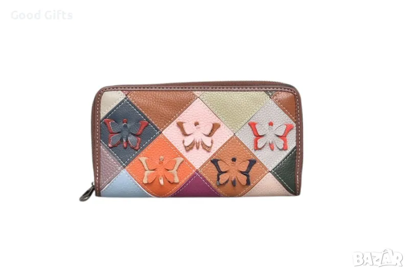 Елегантно Дамско портмоне от естествена кожа, Пеперуди, снимка 1