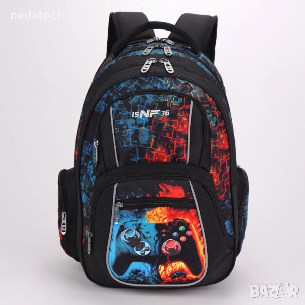 Ученическа раница Gamer 15NF36, Черен, 30x19x45см., снимка 1
