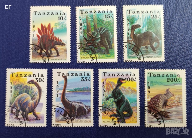 Танзания, 1991 г. - пълна серия марки с печат, динозаври, 1*24, снимка 1