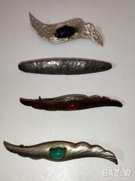 4 старинни брошки Арт Деко метал с полускъпоценни камъни, снимка 1