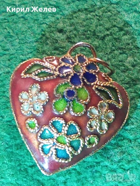 СТАРО ПОЗЛАТЕНО АРТ ДЕКО БРОНЗОВО СЪРЧИЦЕ с КЛЕТЪЧЕН ЕМАЙЛ РЪЧНА РЯДКА ИЗРАБОТКА УНИКАТ 20125, снимка 1