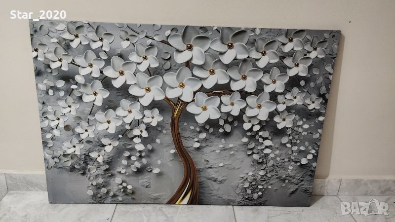 Светеща картина с LED осветление - дръфче с цветя , снимка 1