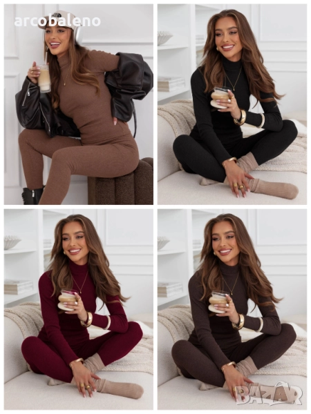 Дамски комплект от оребрена блуза с поло яка и клин от Milly, 4цвята , снимка 1