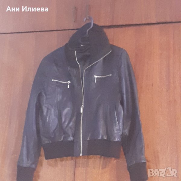 Черно  дамско късо яке естествена кожа, снимка 1