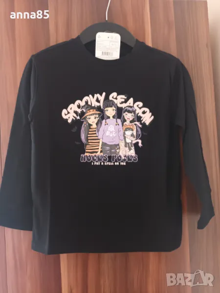 Черна блузка с три момиченца 116/122см, 122/128см, снимка 1