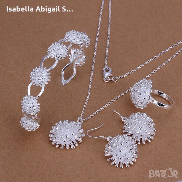 Сребърен комплект обици, пръстен, гривна и колие, снимка 1