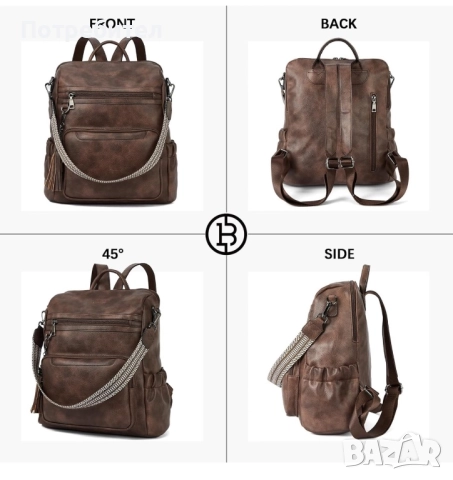 Дамска кожена раница с много джобове, снимка 4 - Раници - 51518273