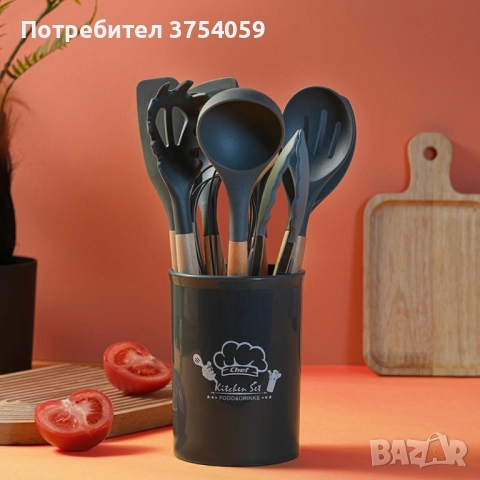 Комплект кухненски прибори от 12 бр. с дървена дръжка, снимка 10 - Прибори за хранене, готвене и сервиране - 52382116