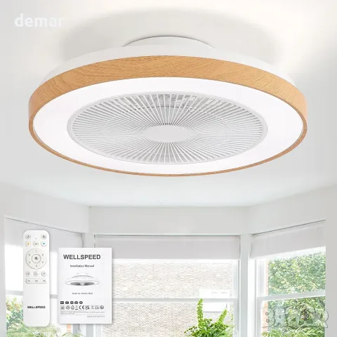 Нископрофилен таванен вентилатор Wellspeed с LED и дистанционно