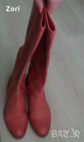 ЛЕТНИ ботуши от ЕСТЕСТВЕНА КОЖА в коралово-оранжев цвят, снимка 3 - Дамски ботуши - 31068489