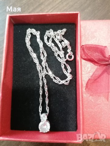 Сребърно колие с висулка с два камъка цирконий, снимка 4 - Колиета, медальони, синджири - 32132502