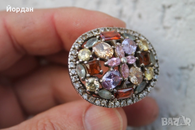 Дамски сребърен пръстен с полускъпоценни камъни, снимка 12 - Пръстени - 53877737