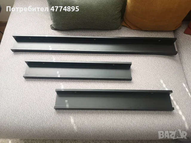 3 нови черни стенни рафта – 100 см + 2 х 60 см, снимка 3 - Етажерки - 55872912
