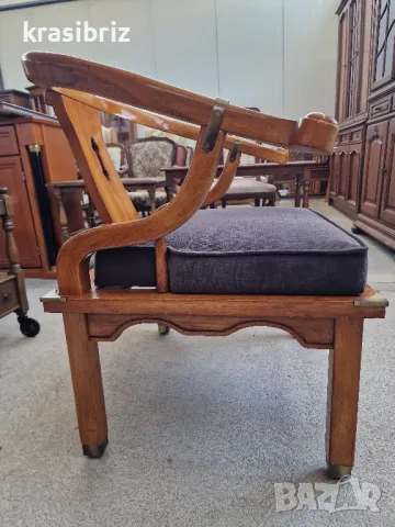 Ръчно изработен масивен акцентен стол в стил подкова Джеймс Монт!-внос от Германия!, снимка 6 - Столове - 50344480