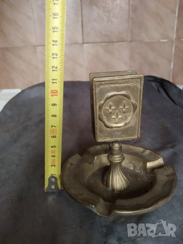 бароков пепелник с кибритник, снимка 2 - Антикварни и старинни предмети - 35599918
