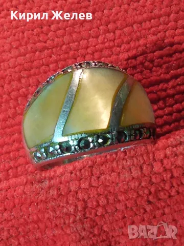 КРАСИВ СРЕБЪРЕН ПРЪСТЕН СРЕБРО 925 ИНКРУСТИРАН с ШЛИФОВАН КРАЛСКИ СЕДЕФ и ФАСЕТИРАНИ МАРКАЗИТИ 48581, снимка 13 - Пръстени - 49344047