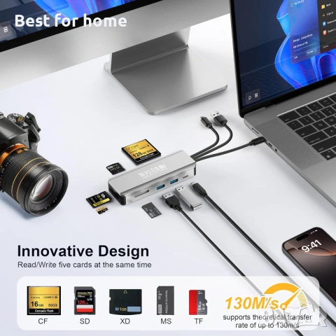 8-в-1 адаптер за четец на SD карти, снимка 3 - Друга електроника - 53236772