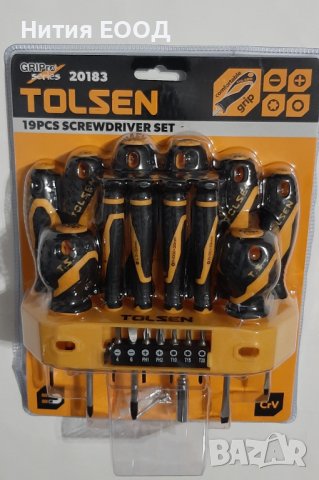 Комплект отвертки и битове Tolsen GriPro 19 части, с органайзер-поставка за стена, снимка 4 - Отвертки - 39023351