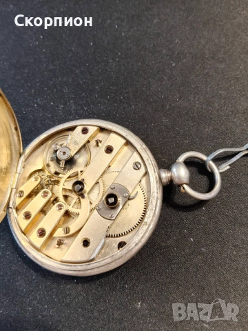 Швейцарски СРЕБЪРЕН джобен часовник 1900г. с ключе - 10 РУБИНА ПРОМОЦИЯ, снимка 11 - Джобни - 48362081