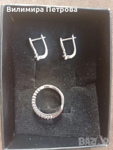сребърни обеци и сребърен пръстен , снимка 5 - Бижутерийни комплекти - 50650754