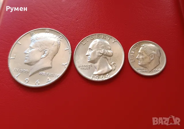 Half-D,Quarter-D&Dime-D,USA-1964г..Сребро!