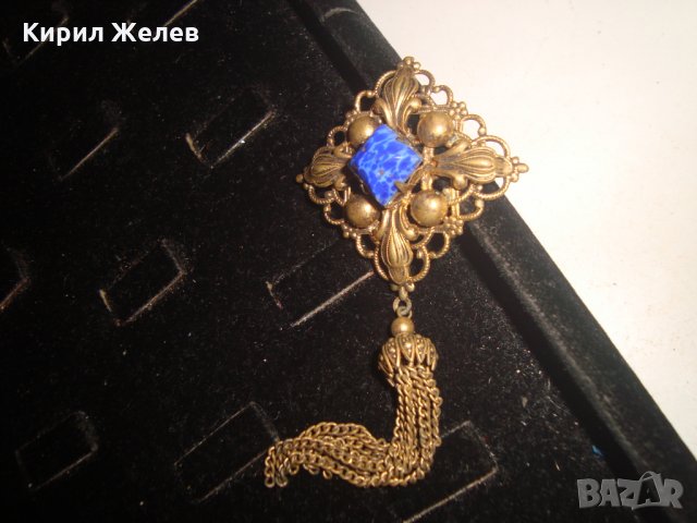 ПРЕКРАСЕН СТАРИНЕН ФИЛИГРАНЕН ПОЗЛАТЕН БРОНЗОВ Ар НУВО ПЕНДАНТ със СКЪПОЦЕНЕН КАМЪК ЛАЗУРИТ 4951, снимка 3 - Антикварни и старинни предмети - 31292797