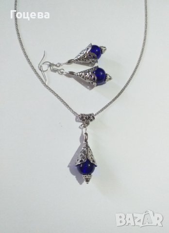 Разкошен комплект бижута в кралско синьо и филигранни орнаменти в цвят Сребро , снимка 5 - Бижутерийни комплекти - 40095817