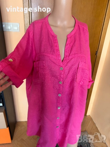 Ленена туника цвят циклама, размер L/XL, снимка 3 - Туники - 54100209