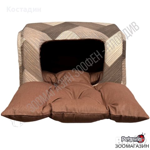 Уютна Къщичка/Легло - с Постелка - за Куче/Коте - 45см/35см/32см - Кафява разцветка - PetsWin, снимка 3 - За кучета - 42072804