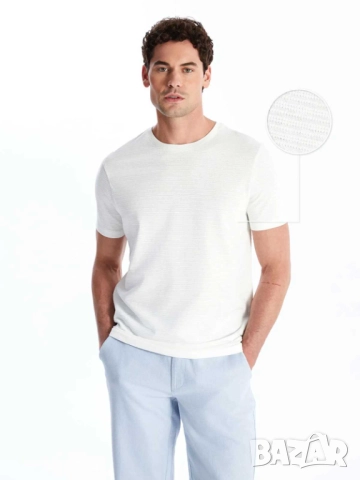 Мъжка текстурирана тениска LC Waikiki, 52% полиестер, 48% памук, Екрю, XXL