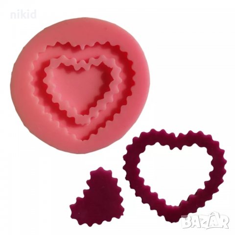 Двойно къдраво сърце с дупка силиконов молд форма рамка фондан декор, снимка 2 - Форми - 37070651
