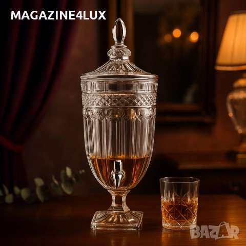 Луксозен стъклен диспенсър за сок и напитки 3L с капак и кранче, снимка 3 - Други - 51817810