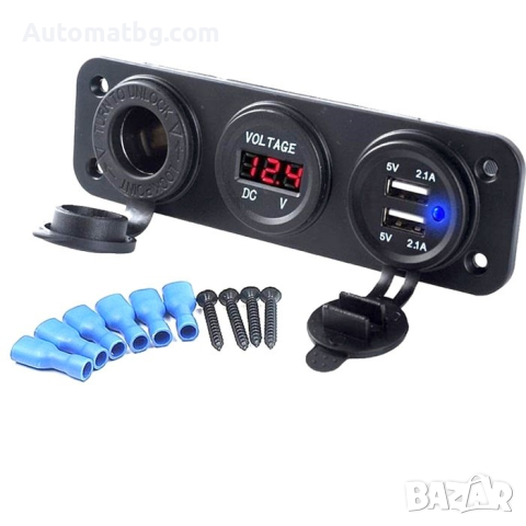 Монтажен панел 3 в 1 Automat, С волтметър, 2 USB, Гнездо за запалка, Черен, снимка 3 - Аксесоари и консумативи - 40621943