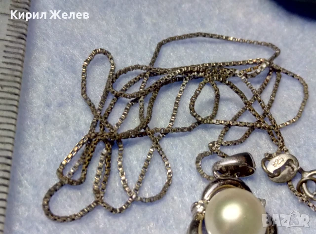 НЕЖЕН СРЕБЪРЕН ПЕНДАНТ РОДИРАНО СРЕБРО 925 с БЯЛА НАТУРАЛНА ПЕРЛА и ФИНА СРЕБЪРНА 925  ВЕРИЖКА 47478, снимка 5 - Колиета, медальони, синджири - 50489368