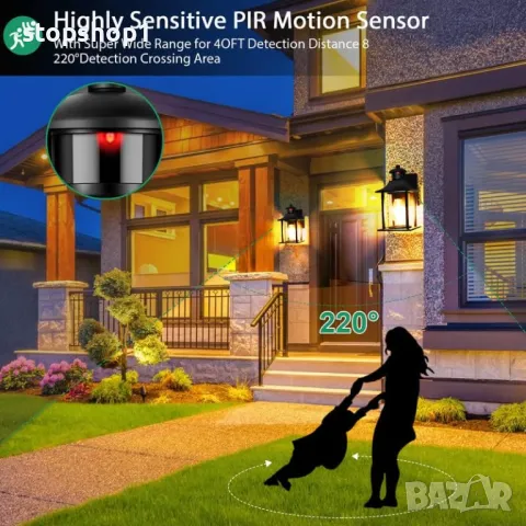 Lamomo Външна стенна лампа, Външна светлина със сензор за движение с крушка, Водоустойчив алуминиев , снимка 5 - Лампи за стена - 49167412