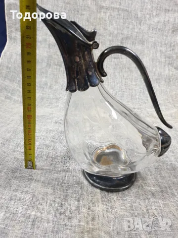 Кристален италиански декантер с посребрен обков във форма на патица RCR, снимка 7 - Антикварни и старинни предмети - 49424285