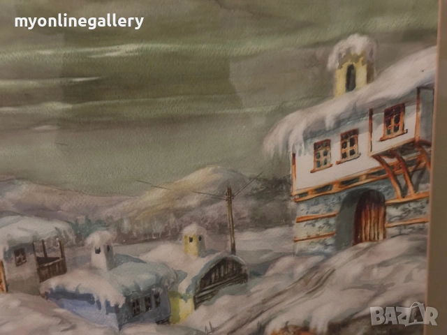 Зима акварел Никола Ангелаков , снимка 4 - Картини - 54306280
