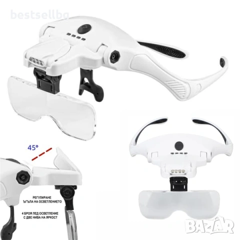 Професионална акумулаторна лупа за глава с LED осветление 5 лещи за четене шиене бродиране гоблени, снимка 13 - Други инструменти - 54110062