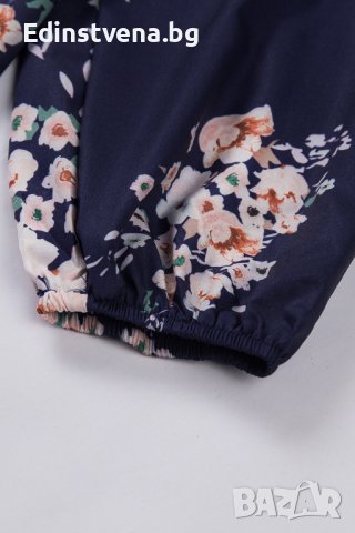 Дамска блуза в тъмносиньо с принт на цветя, снимка 7 - Блузи с дълъг ръкав и пуловери - 40148911