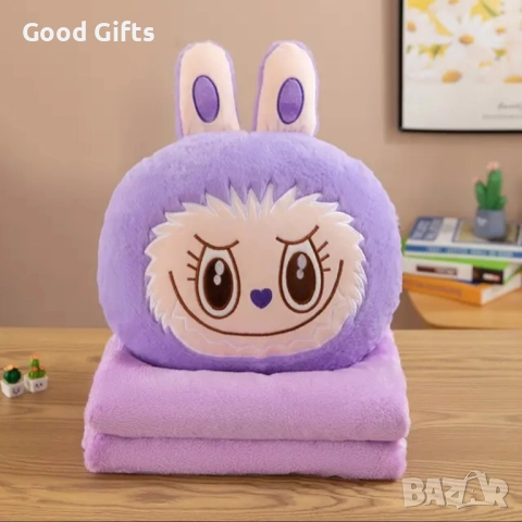 3в1 Плюшена играчка Labubu – одеяло, възглавница и раничка, снимка 7 - Плюшени играчки - 51512714