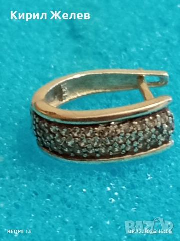 Скъпоценна сребърна обеца с миниатюрни цирконий ръчна изработка 31115, снимка 4 - Обеци - 52692125