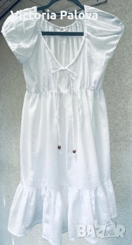 Бяла рокля-туника индийски памук, снимка 2 - Рокли - 51025662