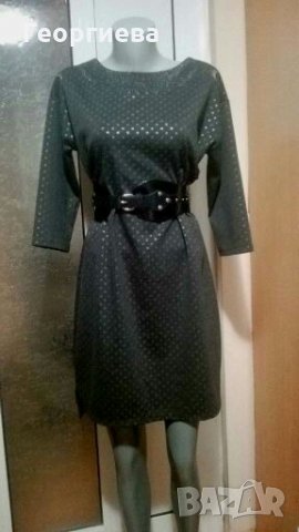 Рокля в тъмно сиво на сребристи точки 👗🍀36 - 38 р-р👗🍀арт.480, снимка 2 - Рокли - 31090058