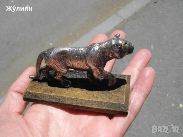 СТАРА МЕТАЛНА ПОСРЕБРЕНА ФИГУРА СТАТУЕТКА ТИГЪР , снимка 4 - Антикварни и старинни предмети - 50892582
