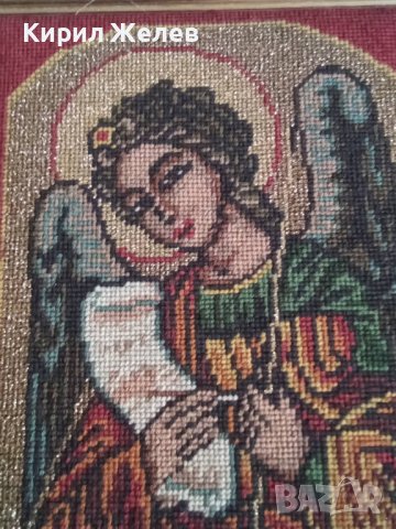 СТАР ГОБЛЕН - АНГЕЛ АРХАНГЕЛ РЕЛИГИЯ МНОГО КРАСИВ в ДЪРВЕНА РАМКА 30912, снимка 5 - Гоблени - 37791573