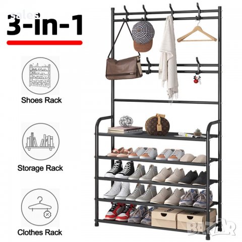 МУЛТИФУНКЦИОНАЛНА ЕТАЖЕРКА СЪС ЗАКАЧАЛКИ И РАФТОВЕ ЗА ОБУВКИ, снимка 2 - Етажерки - 36602863